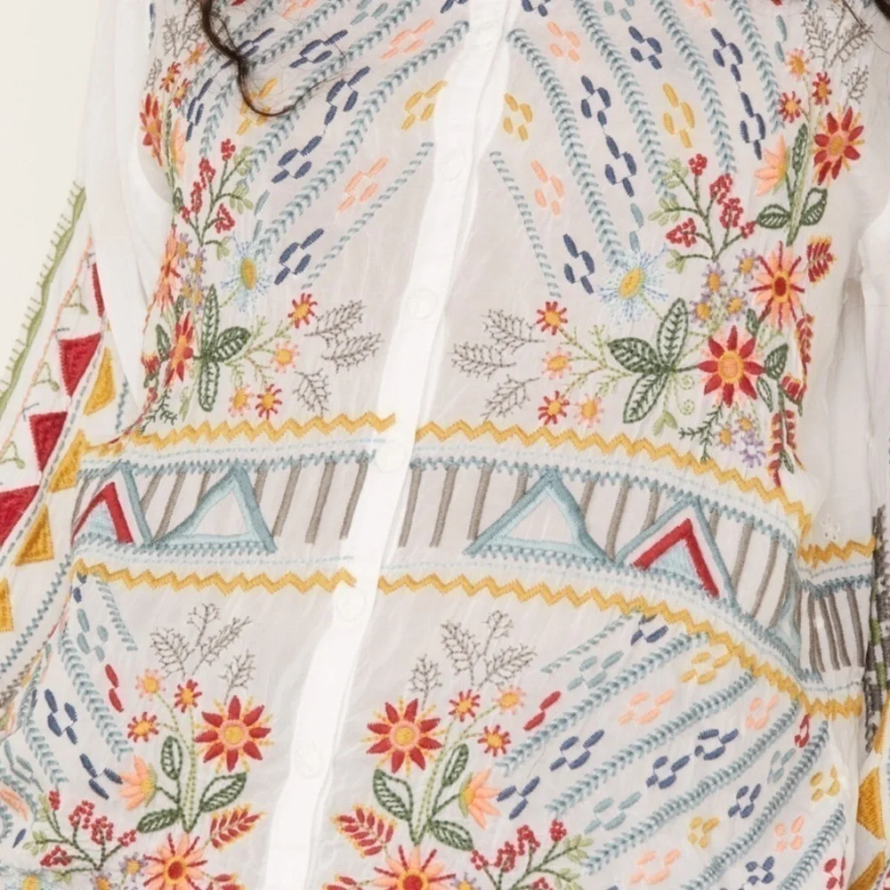 JOHNNY WAS EZRA HEAVILY EMBROIDERED BLOUSE TUNIC NWT - Picture 8 of 13